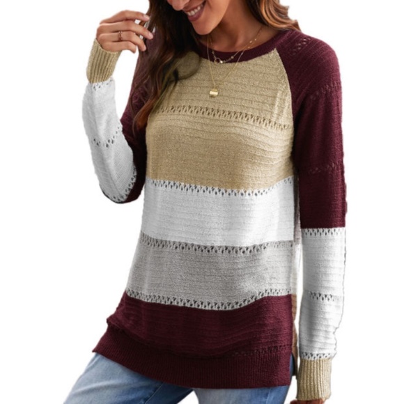 NWOT Knitted Colorblock Long Sleeve Sweater(2-38-A15) - Picture 3 of 7